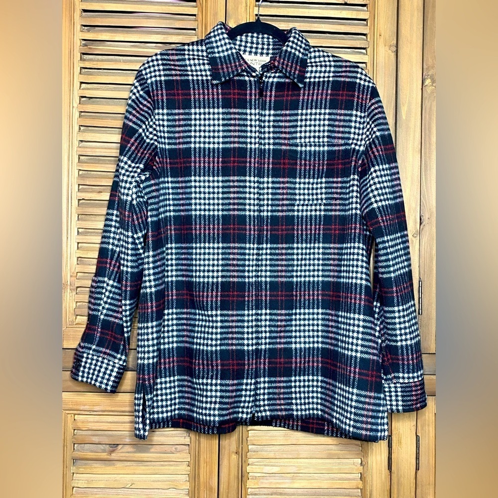 Vintage wool blend black,red plaid,Jones NY Country lightweight zip jacket SZ-12